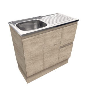 Citi Edge 900mm Scandi Oak Steel Sink Laundry Vanity on Kickboard