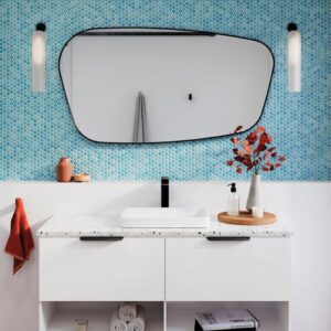 lifestyle fienza asymmetrical black framed mirror at topware bathrooms