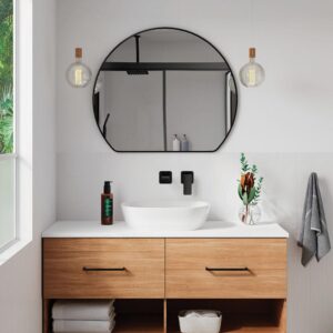 lifestyle fienza arch half moon black framed mirror at topware
