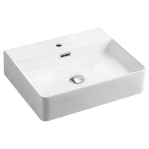 Petra 500* 420mm Rectangle 1-Taphole Gloss White Above Counter Basin