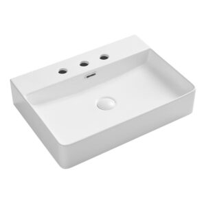 Petra 600* 435mm Rectangle 3-Tapholes Gloss White Above Counter Basin