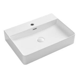 Petra 600* 435mm Rectangle 1-Taphole Gloss White Above Counter Basin