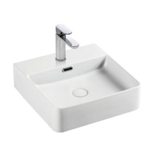 Petra Mini 420mm Square 1-Taphole Gloss White Above Counter Basin