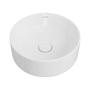 gloss white color fienza ceramic round basin with overflow at topware