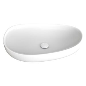 Fienza Pebble Large 650* 400mm Asymmetrical Above Counter Basin in glossy shiny White color