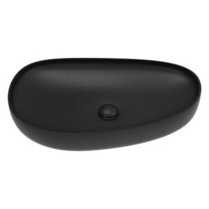 Fienza Pebble Large 650* 400mm Asymmetrical Above Counter Basin in glossy black color