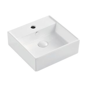 Helen Junior 380mm square Gloss White 1-taphole Above Counter Basin