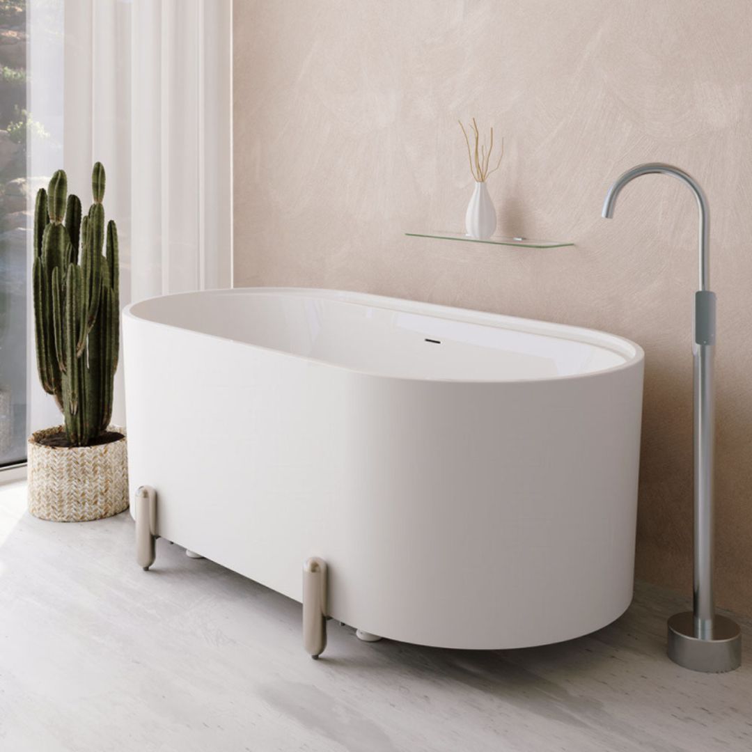 Fienza matte oval freestanding bath on metal legs
