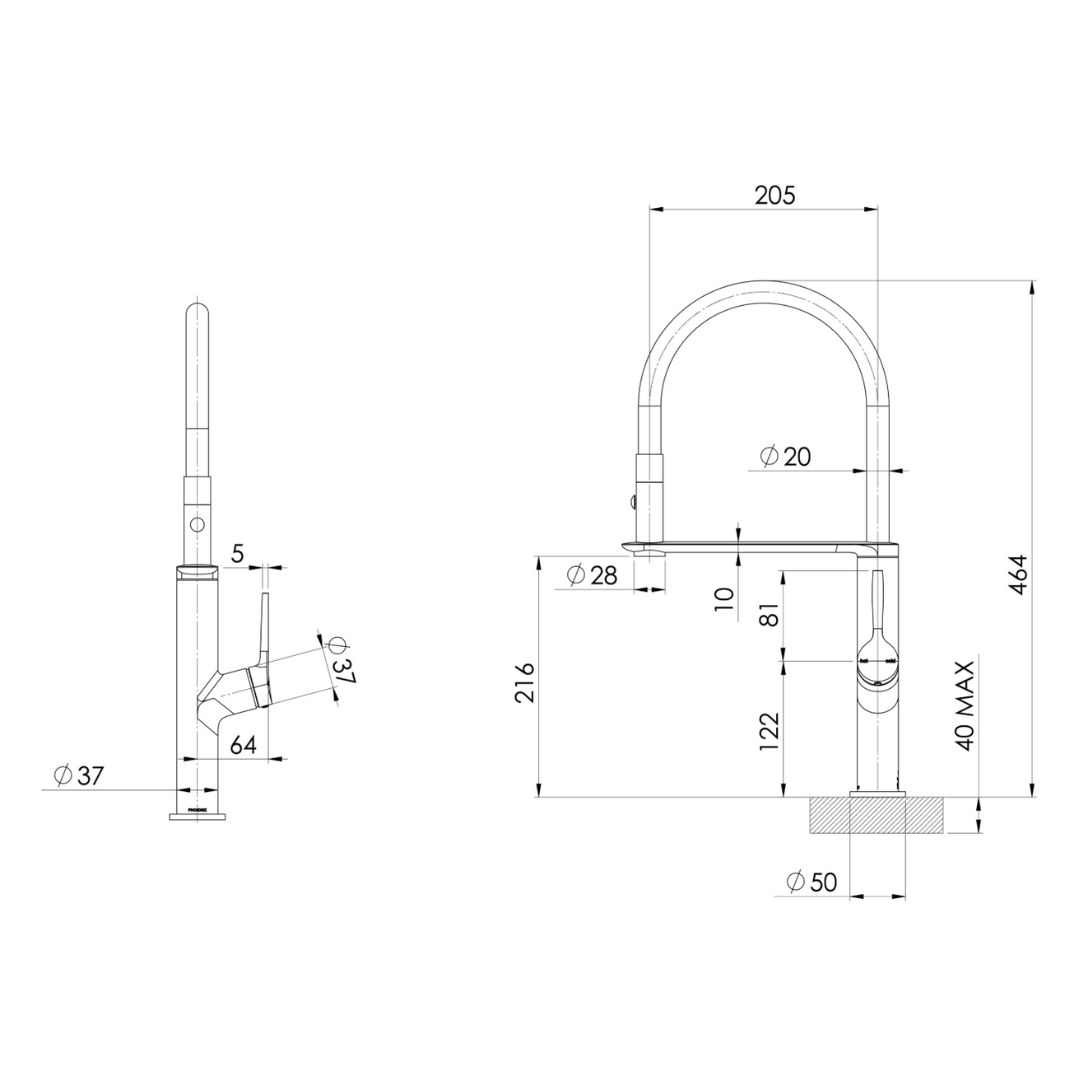 Phoenix Vask Flexible Hose Sink Mixer 200mm - Brushed Gold - Image 2