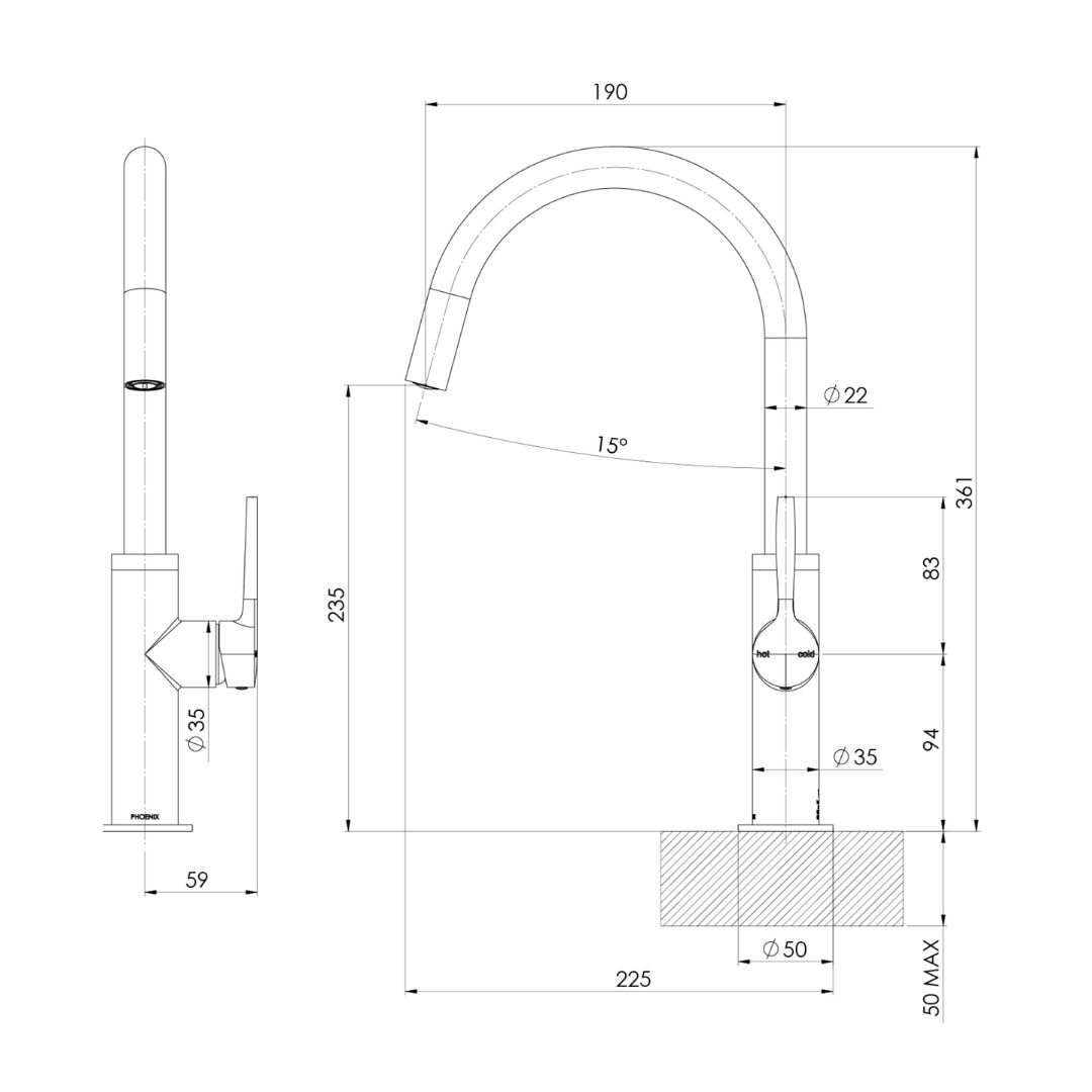 Phoenix Vask Sink Mixer 190mm - Chrome - Image 2